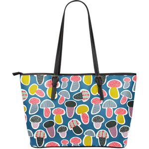 Colorful Mushroom Design Pattern Large Leather Tote Bag