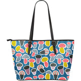 Colorful Mushroom Design Pattern Large Leather Tote Bag