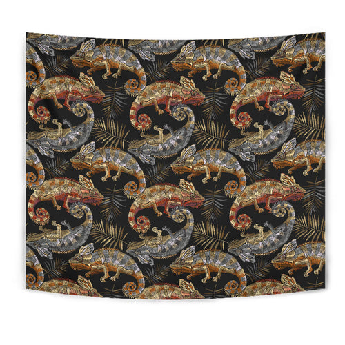 Chameleon Lizard Tropical Leaves Palm Tree Wall Tapestry