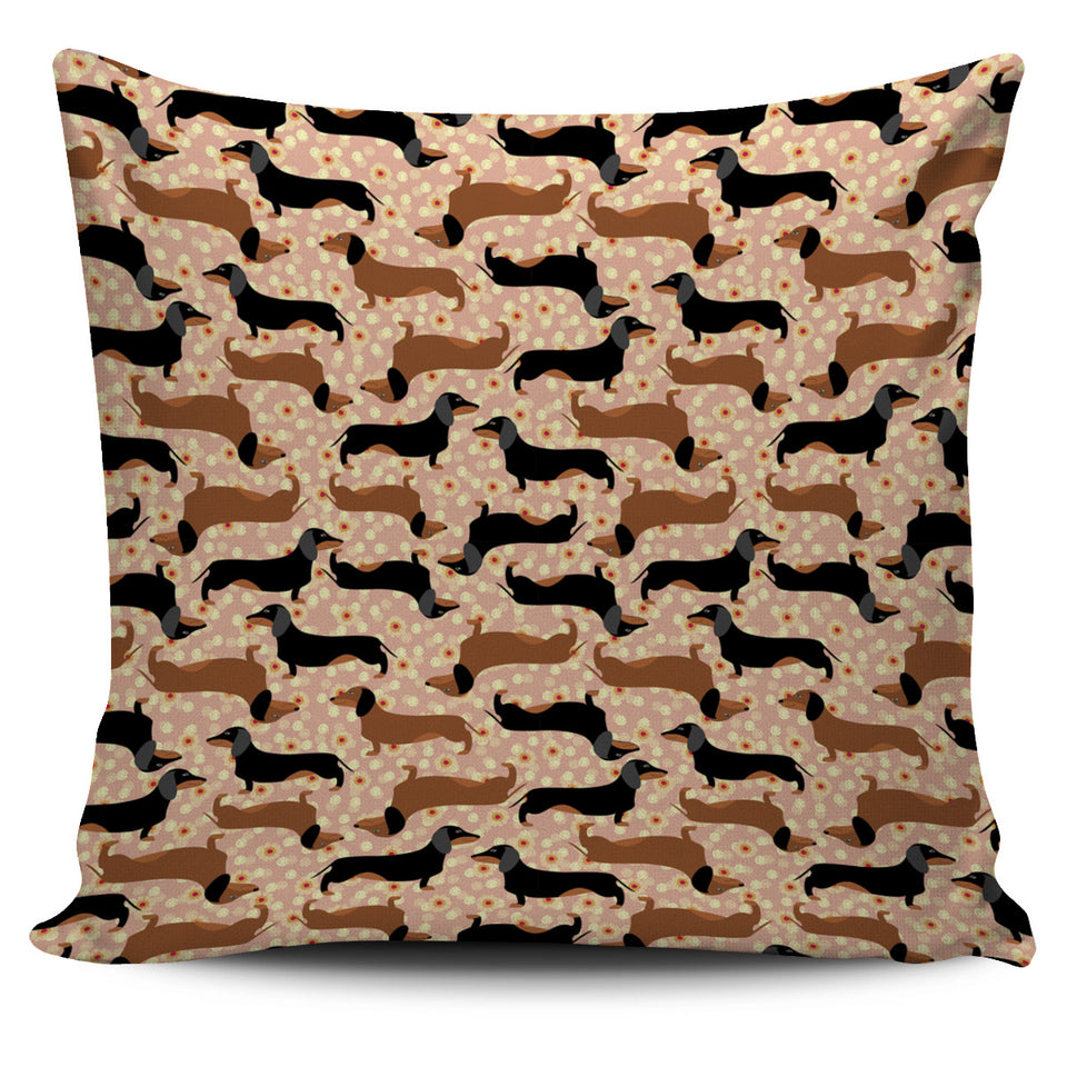 Dachshund Floral Background Pillow Cover