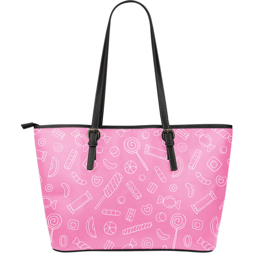Sweet Candy Pink Background Large Leather Tote Bag