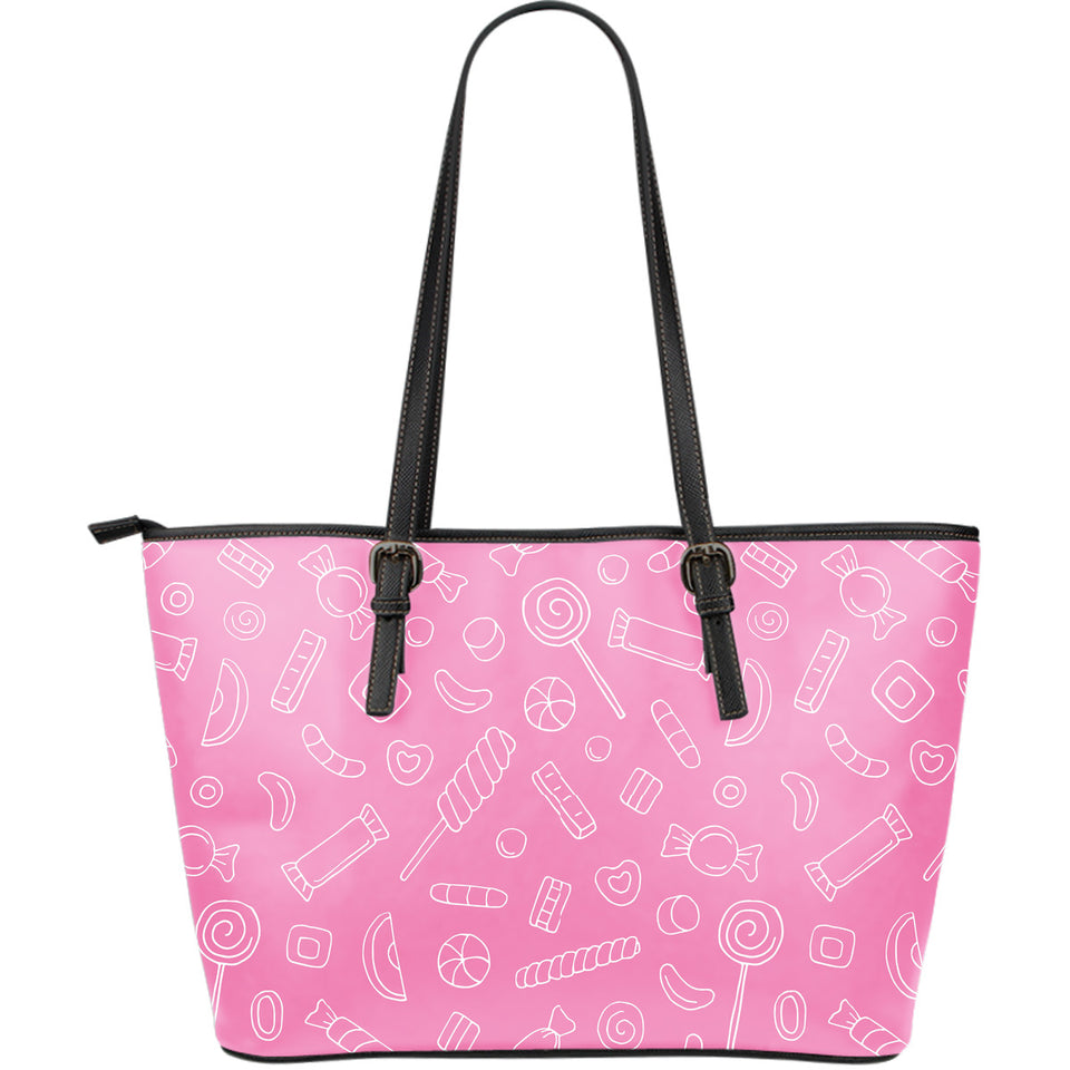 Sweet Candy Pink Background Large Leather Tote Bag