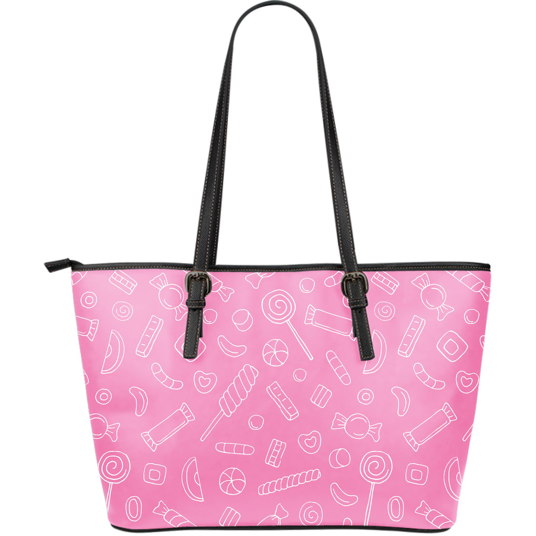 Sweet Candy Pink Background Large Leather Tote Bag