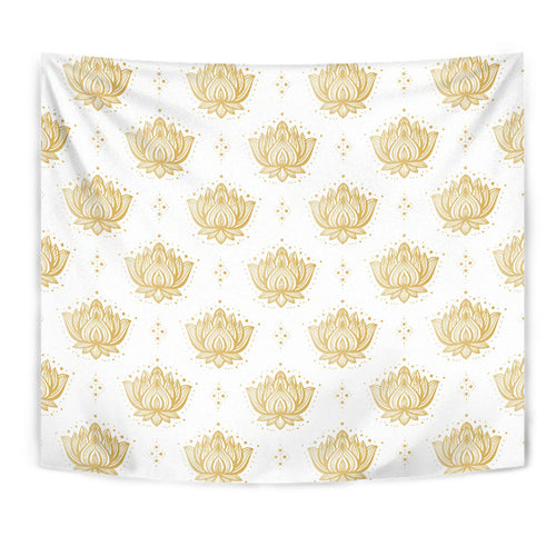 Gold Ornamental Lotue Waterlily Symbol Pattern Wall Tapestry