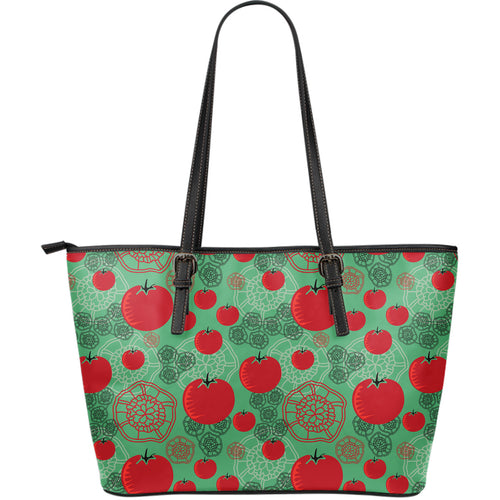 Tomato Design Pattern Large Leather Tote Bag