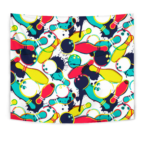 Watercolor Bowling Ball Pins Wall Tapestry