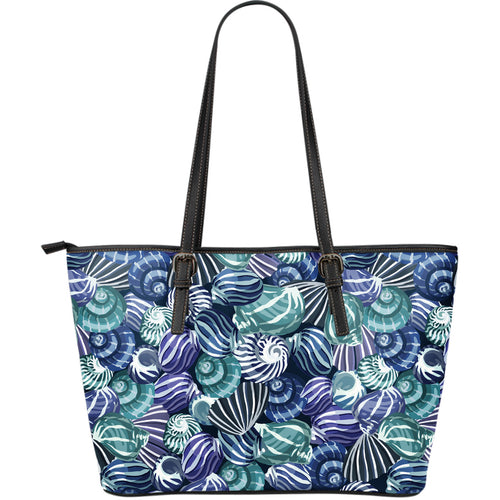 Shell Design Pattern Large Leather Tote Bag