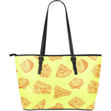 Cheese Design Pattern Large Leather Tote Bag