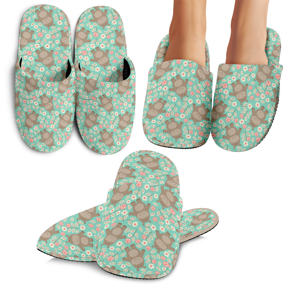 Hippopotamus Pattern Print Design 02 Slippers