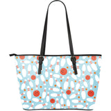 Bowling Ball Bowling Pins Blue Blackground Large Leather Tote Bag