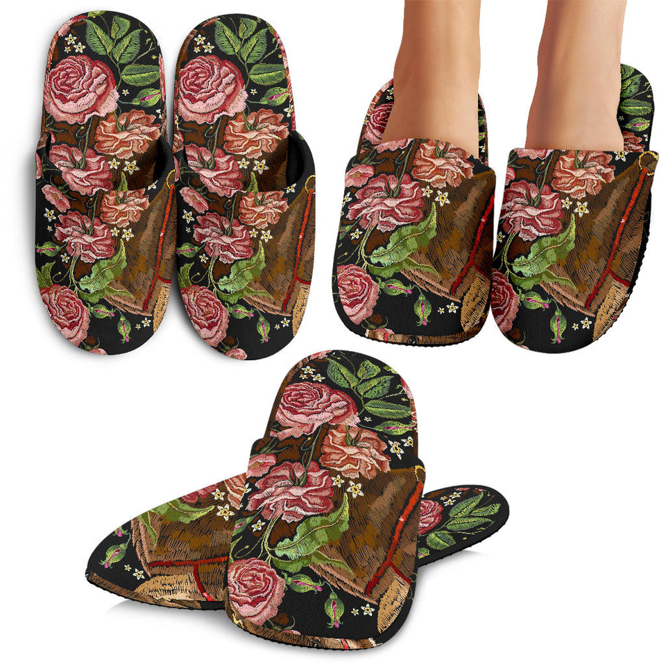 Horse Head Wild Roses Pattern Slippers