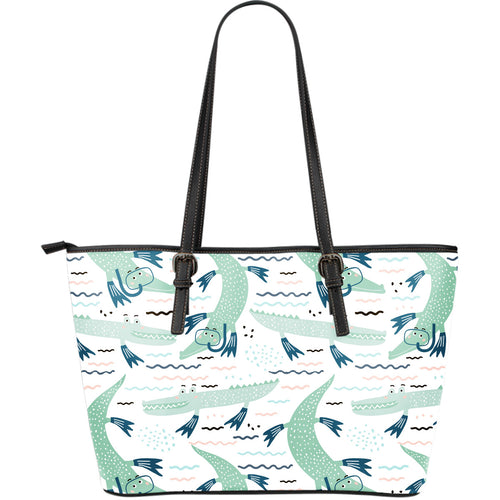 Crocodile Diver Pattern Large Leather Tote Bag