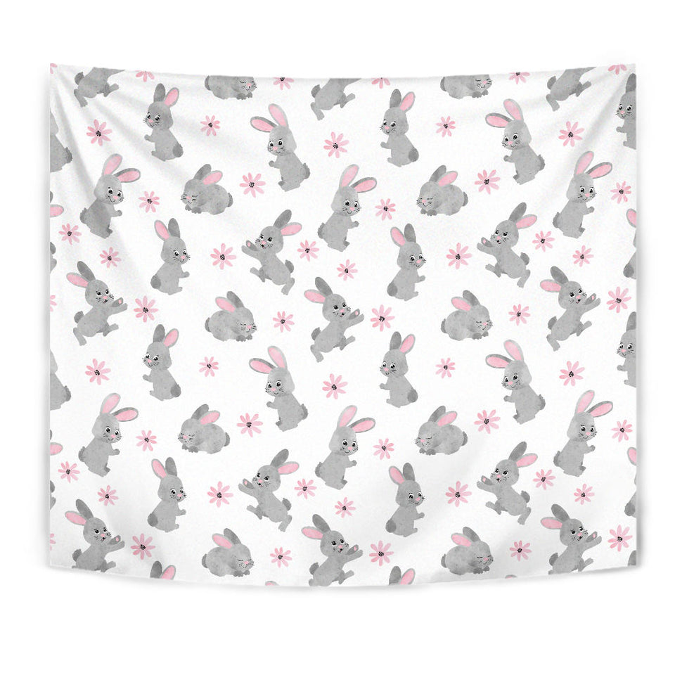 Watercolor Cute Rabbit Pattern Wall Tapestry