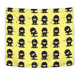 Cute Ninja Yellow Background Wall Tapestry