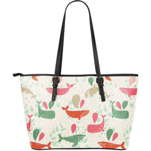 Cute Whale Pattern Large Leather Tote Bag