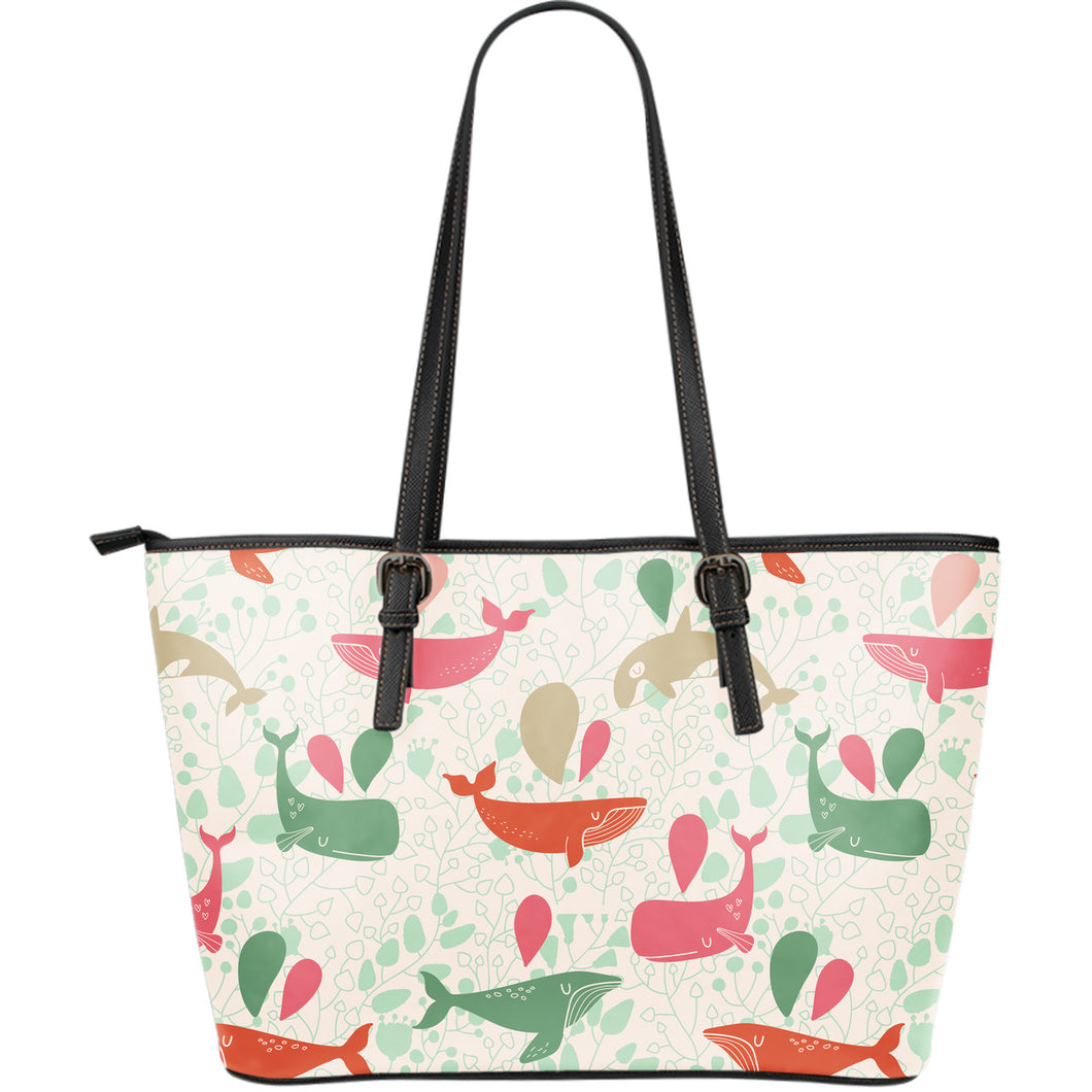 Cute Whale Pattern Large Leather Tote Bag