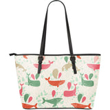 Cute Whale Pattern Large Leather Tote Bag
