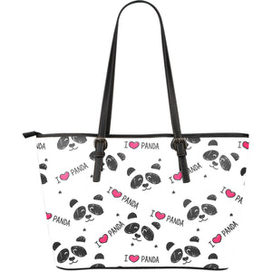 Hand Drawn Faces Of Pandas Pattern Large Leather Tote Bag