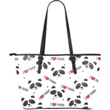 Hand Drawn Faces Of Pandas Pattern Large Leather Tote Bag