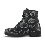 Garlic Pattern Black Background Leather Boots