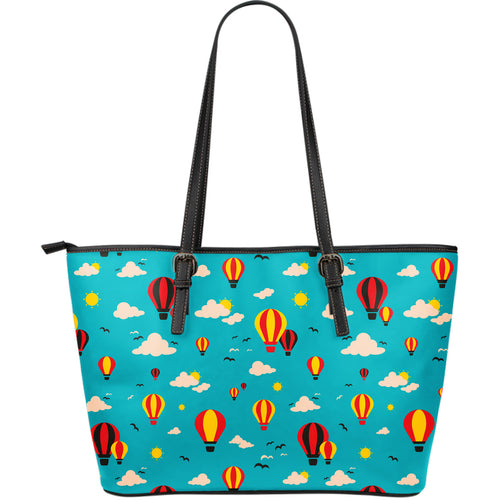 Hot Air Balloon Sky Pattern Large Leather Tote Bag