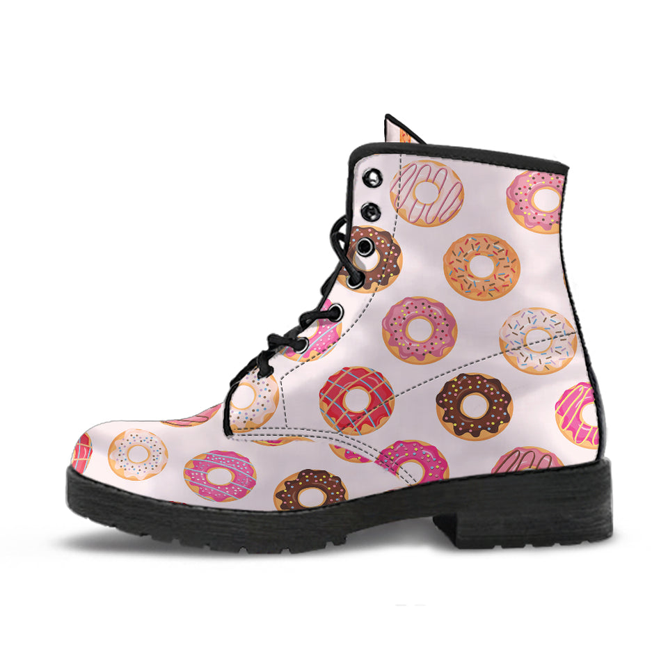 Colorful Donut Pattern Leather Boots