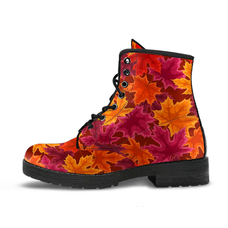 Autumn Maple Leaf Pattern Leather Boots