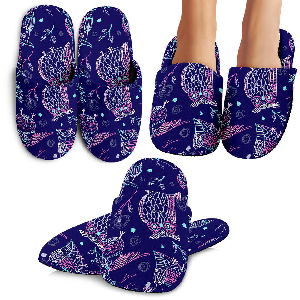 Cute Owls Pattern Boho Style Ornament Slippers