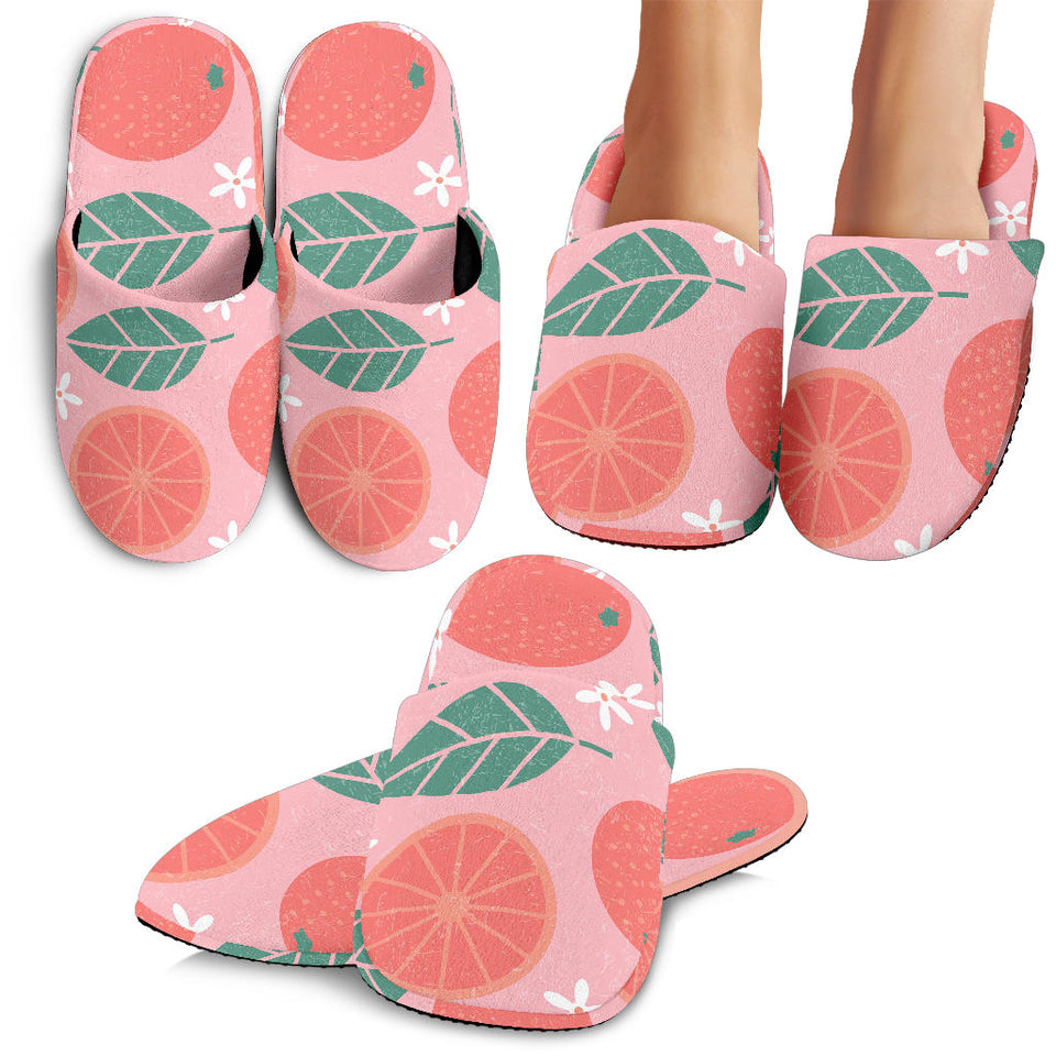 Grapefruit Leaves Flower Pink Background Slippers