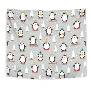 Cute Penguin Christmas Pattern Wall Tapestry