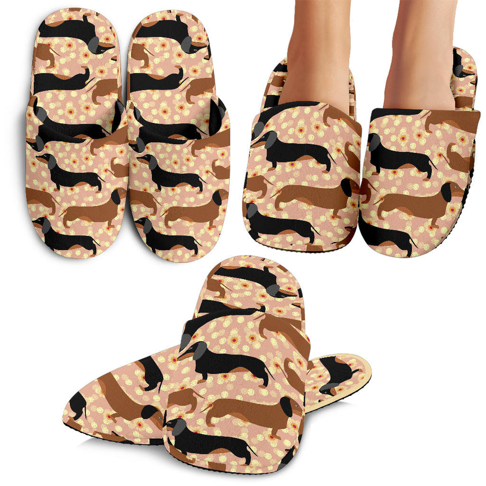 Dachshund Floral Background Slippers