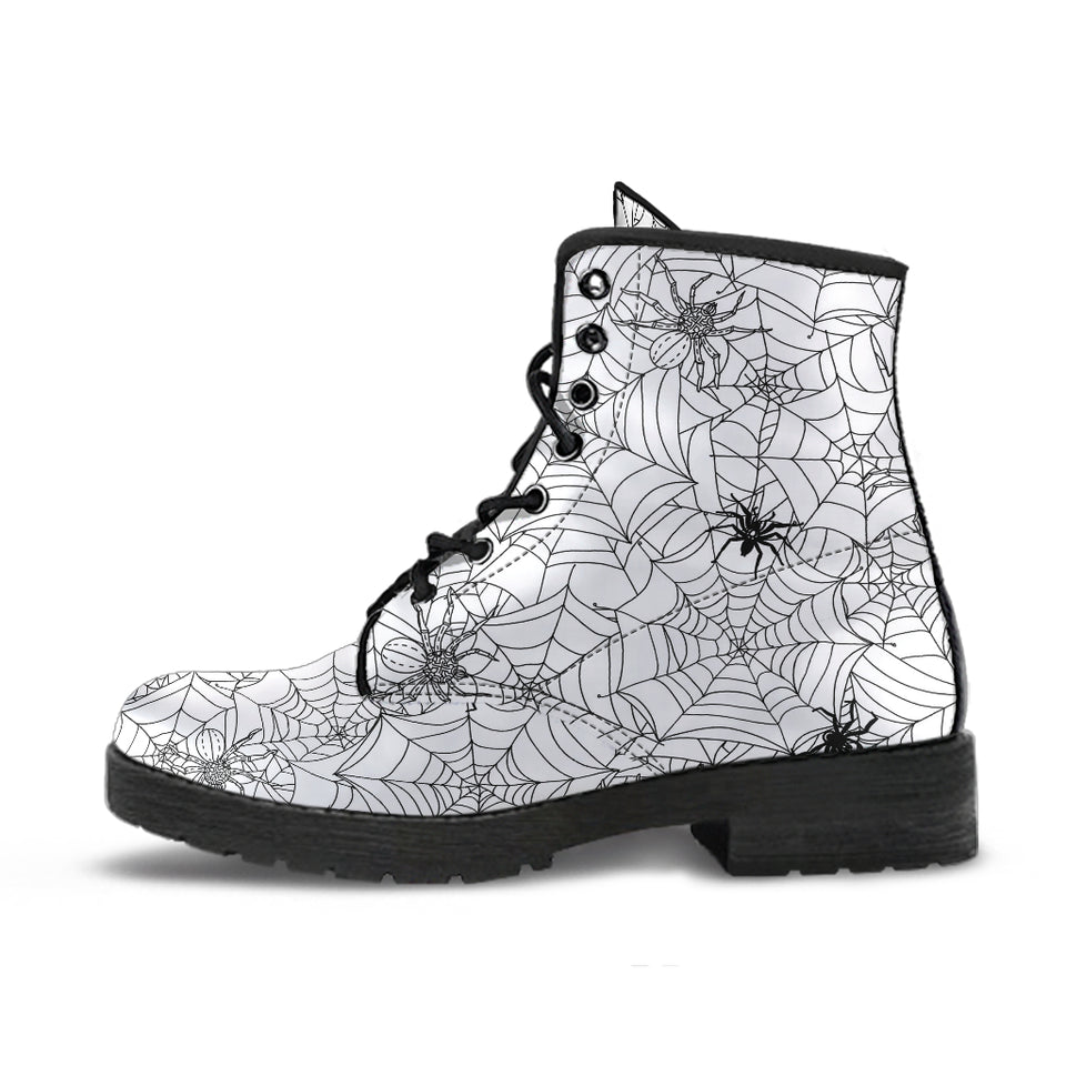 Spider Web Cobweb Pattern Leather Boots