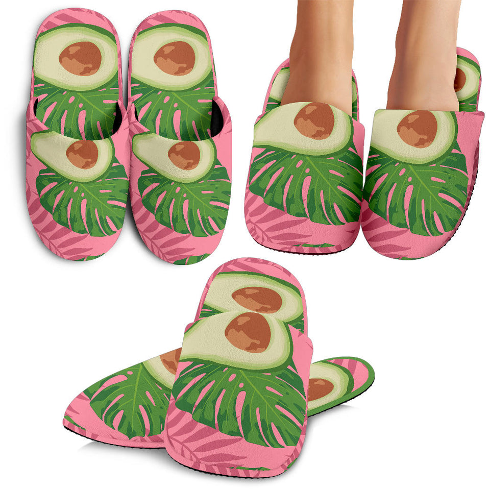 Avocado Slices Leaves Pink Back Ground Slippers