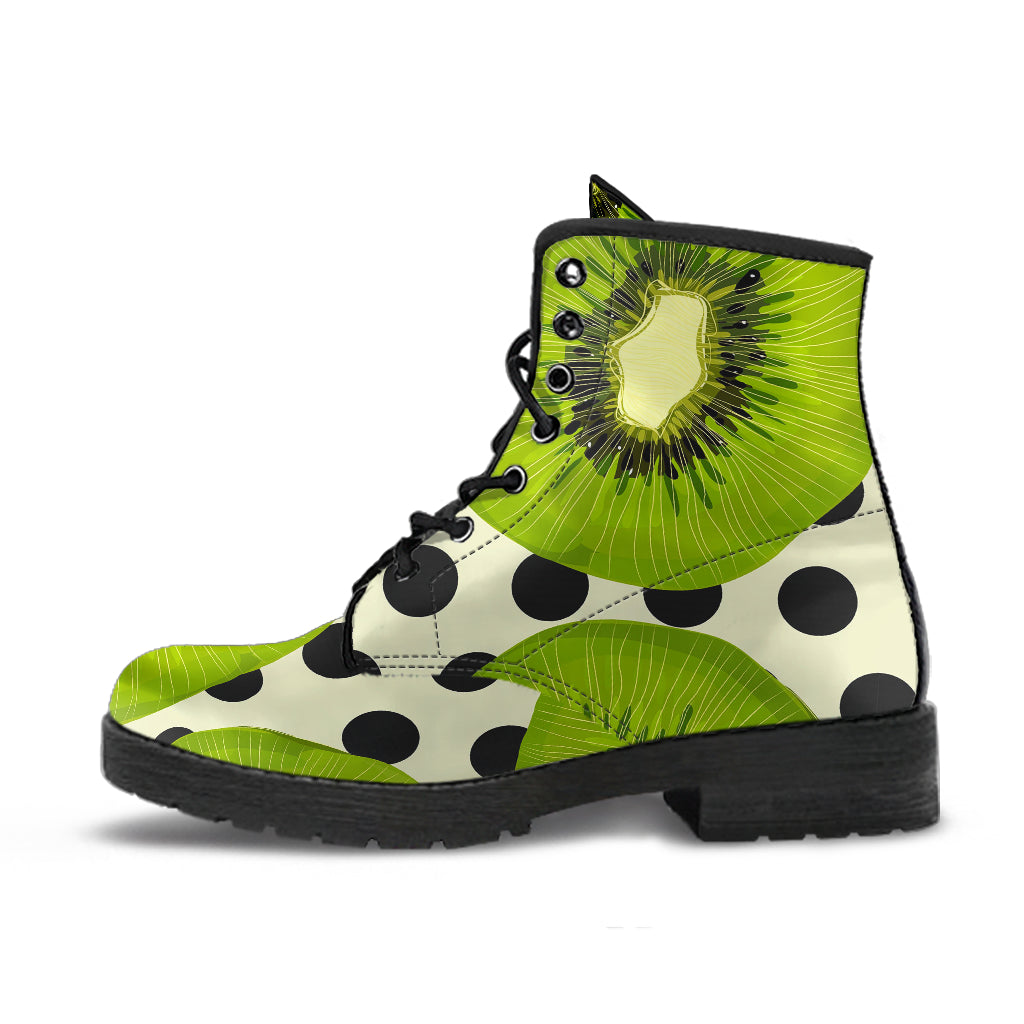 Kiwi Black Dot Background Leather Boots