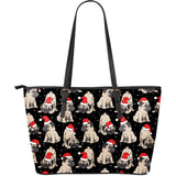 Christmas Pugs Santa_S Red Cap Pattern Large Leather Tote Bag