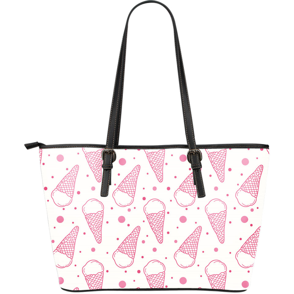 Hand Drawn Ice Cream Pattern Large Leather Tote Bag