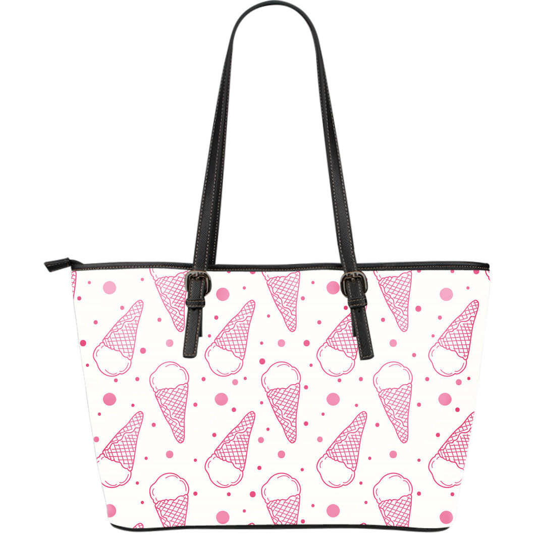 Hand Drawn Ice Cream Pattern Large Leather Tote Bag