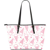 Hand Drawn Ice Cream Pattern Large Leather Tote Bag