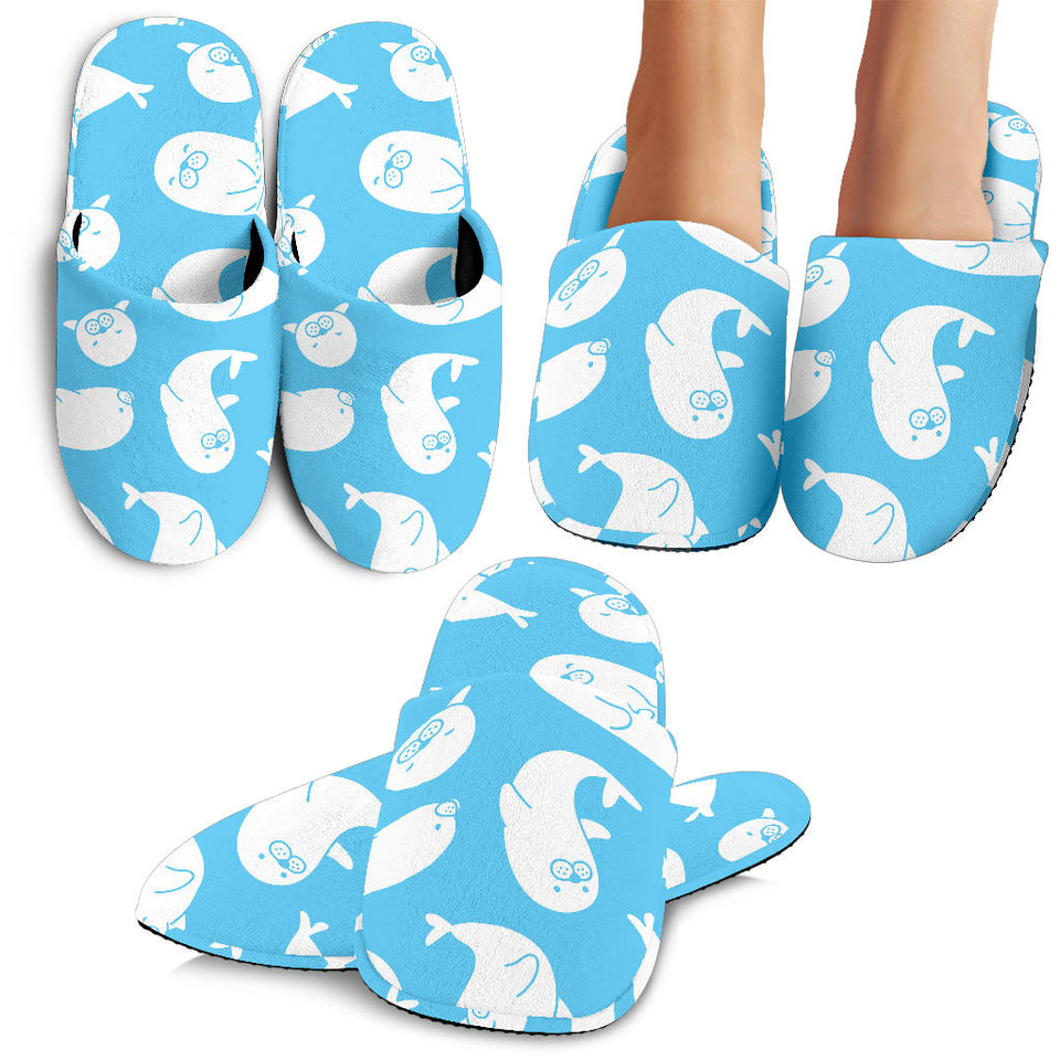 Cute White Sea Lion Seals Pattern Slippers