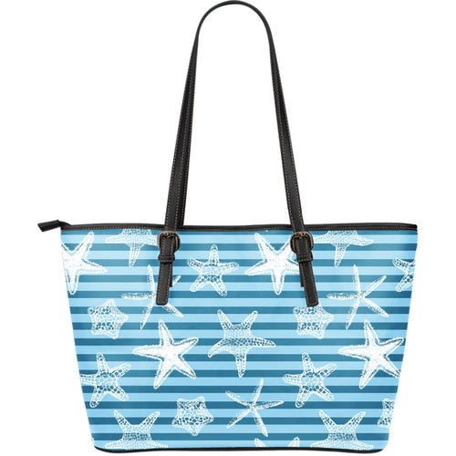 Starfish Blue Blackground Large Leather Tote Bag