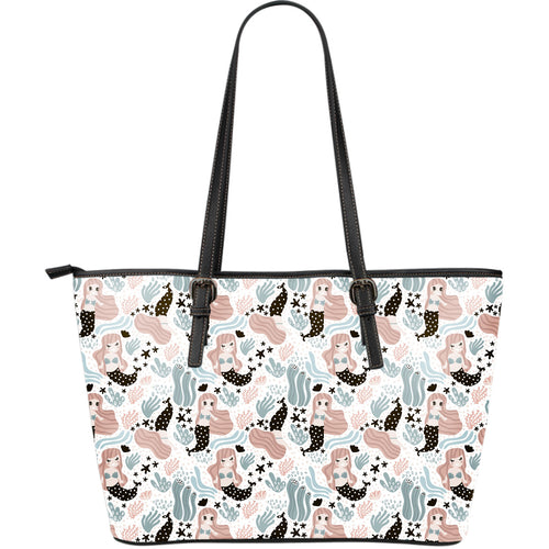 Cute Mermaid Pattern Large Leather Tote Bag
