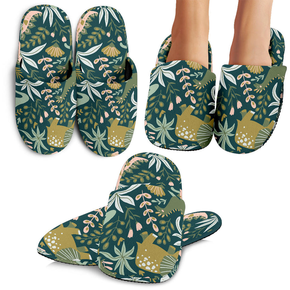 Dinosaurs Tropical Leaves Flower Pattern Slippers