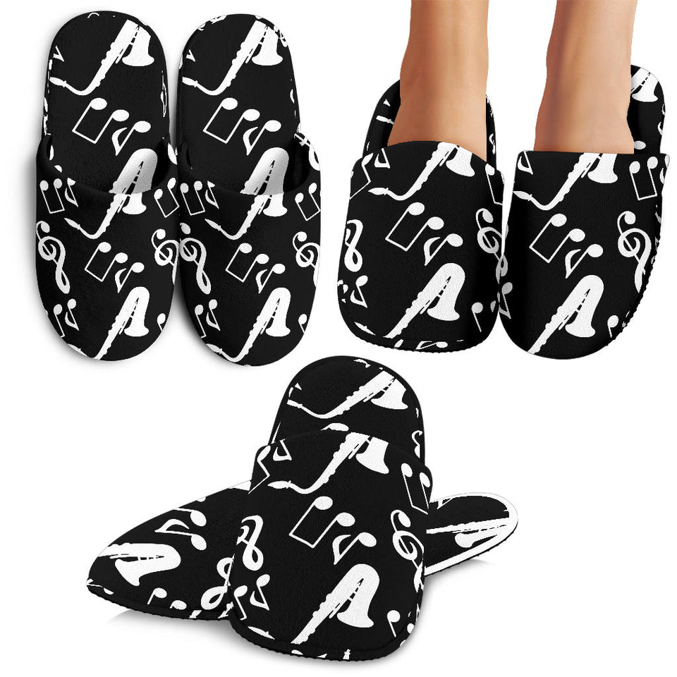 Saxophone Music Notes Treble Clef Black White Theme Slippers
