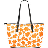 Orange Maple Leaf Pattern Large Leather Tote Bag