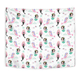 Cute Mermaid Dolphin Fish Starfish Pattern Wall Tapestry