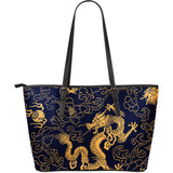 Gold Dragon Pattern Large Leather Tote Bag