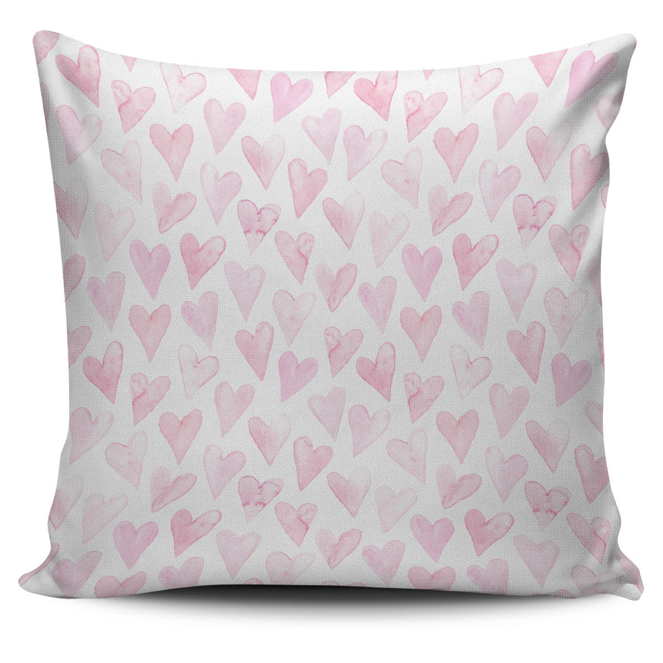 Watercolor Pink Heart Pattern Pillow Cover