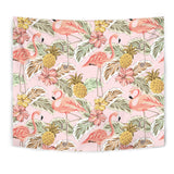 Pink Flamingo Birds Pineapples Hibiscus Flower Pattern Wall Tapestry