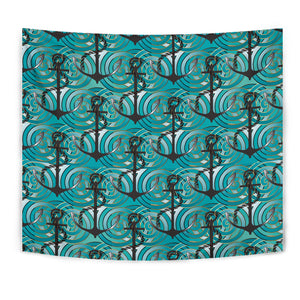 Anchor Nautical Green Background Wall Tapestry