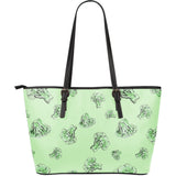 Broccoli Sketch Pattern Large Leather Tote Bag